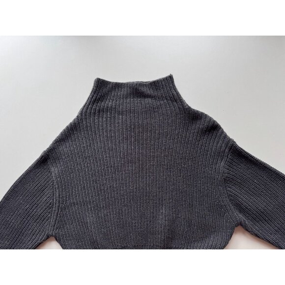 Aritzia WILFRED Montpellier Crop Coal Grey Wool Ribbed Mock Neck Sweater, Size S - Picture 6 of 15